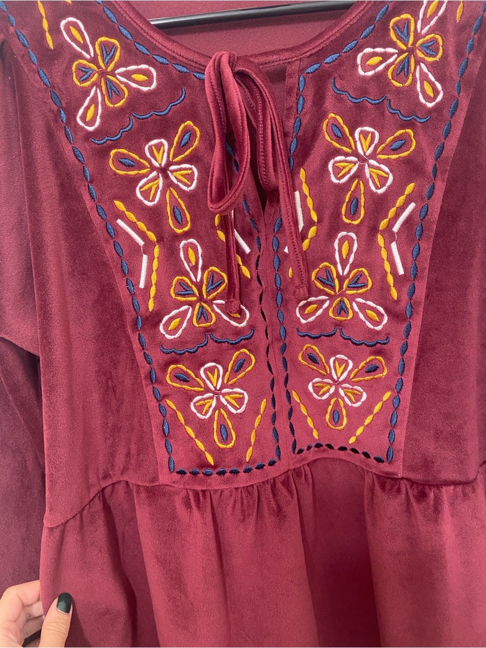 Embroidered Peasant Blouse - Burgundy - Picture 6 of 7